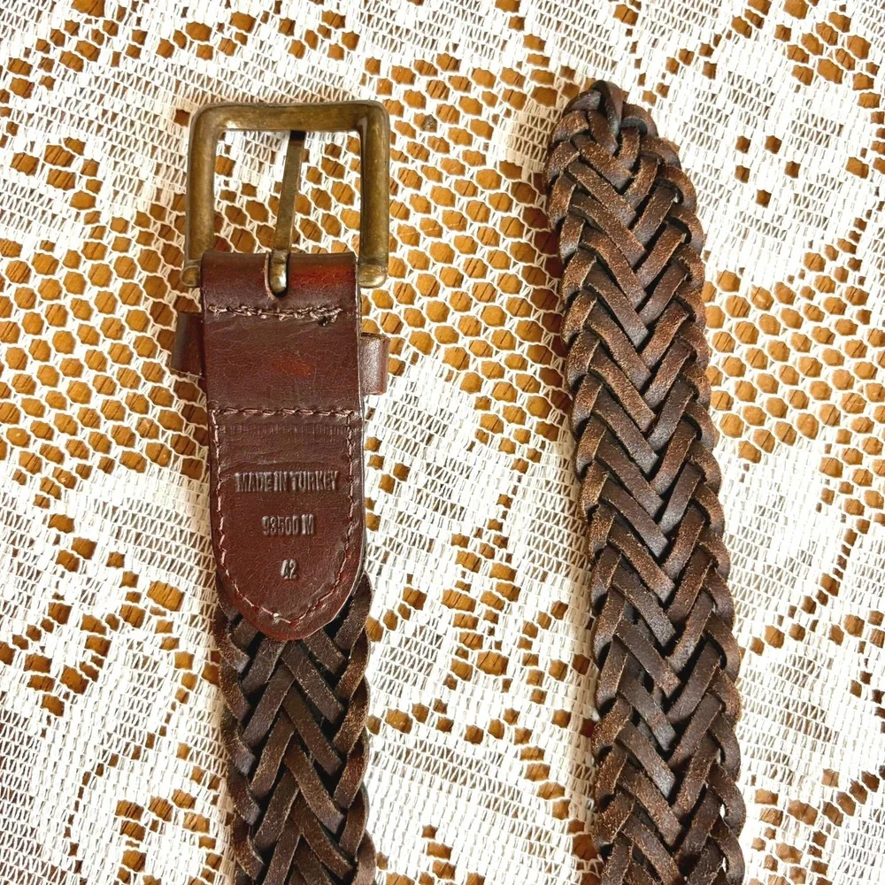 Vintage Nautica Braided Leather Belt Men's 42 Brown Mahogany Woven Brass Buckle